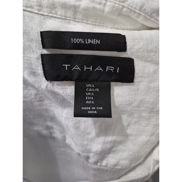 TAHARI White 100% Linen Tunic Blouse Shirt Sz L Popover Minimalist Coastal Beach - Picture 8 of 8